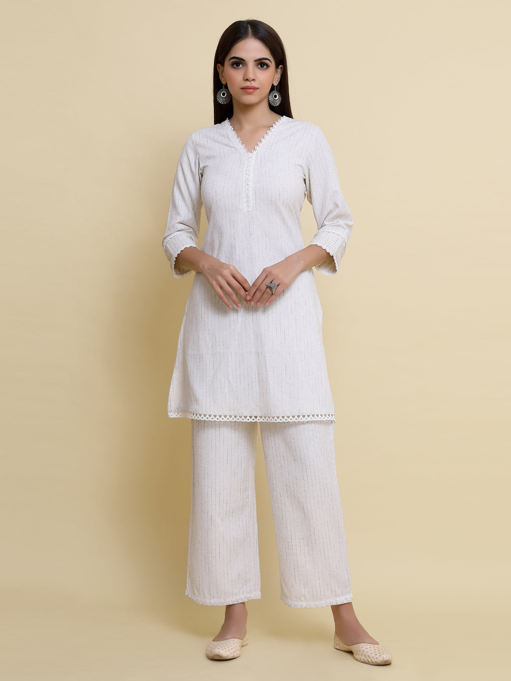 Silakaari Women's Pure Cotton Multicolor Thread White Lucknowi Long Kurta |  Silakaari |